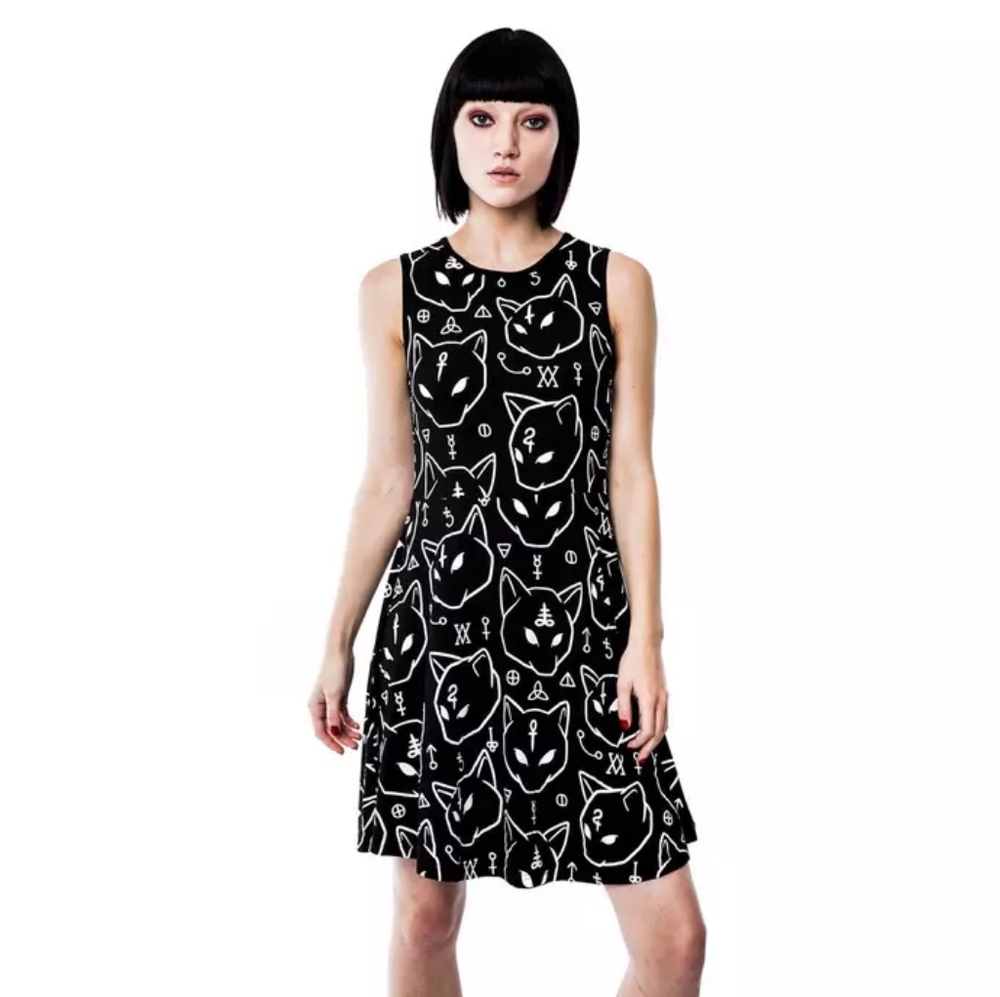 Killstar Azrael Cat Print Skater Dress – Rare 2015 Limited Edition Sz S